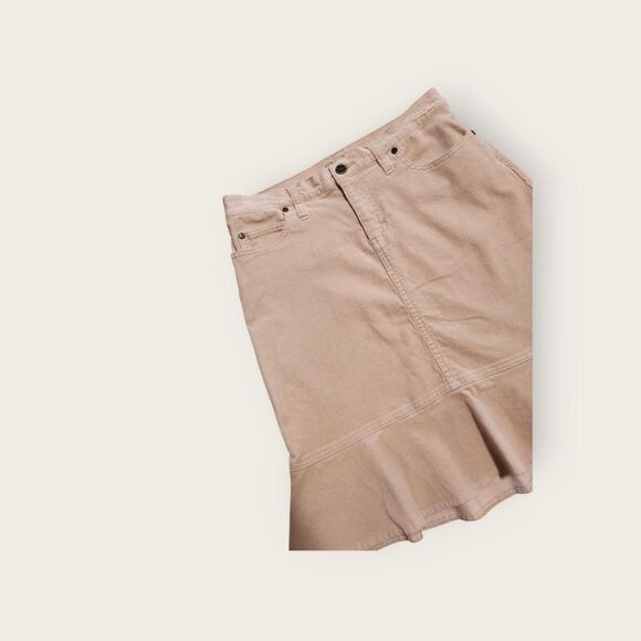 Vintage Y2k early 2000s Outlooks tan corduroy ruffle hem mini skirt - Picture 3 of 4